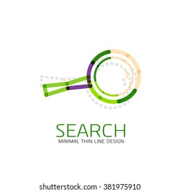 Vector thin line design logo magnifying glass, search and find or zoom logotype concept. Linear minimalistic business icon