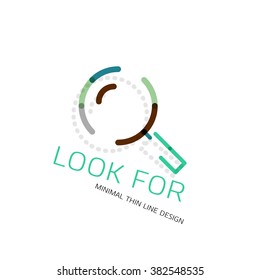 Vector thin line design logo magnifying glass, search and find or zoom logotype concept. Linear minimalistic business icon