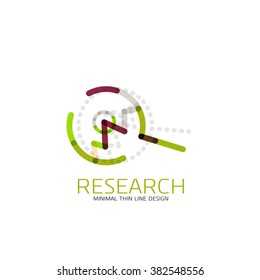 Vector thin line design logo magnifying glass, search and find or zoom logotype concept. Linear minimalistic business icon