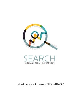 Vector thin line design logo magnifying glass, search and find or zoom logotype concept. Linear minimalistic business icon