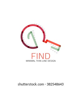 Vector thin line design logo magnifying glass, search and find or zoom logotype concept. Linear minimalistic business icon