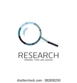 Vector thin line design logo magnifying glass, search and find or zoom logotype concept. Linear minimalistic business icon