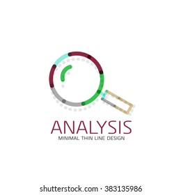 Vector thin line design logo magnifying glass, search and find or zoom logotype concept. Linear minimalistic business icon