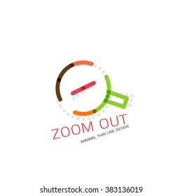 Vector thin line design logo magnifying glass, search and find or zoom logotype concept. Linear minimalistic business icon