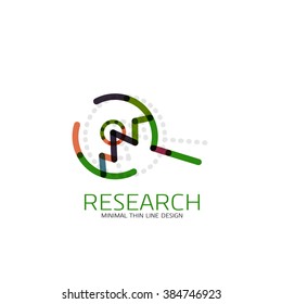 Vector thin line design logo magnifying glass, search and find or zoom logotype concept. Linear minimalistic business icon