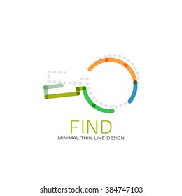 Vector thin line design logo magnifying glass, search and find or zoom logotype concept. Linear minimalistic business icon