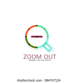 Vector thin line design logo magnifying glass, search and find or zoom logotype concept. Linear minimalistic business icon