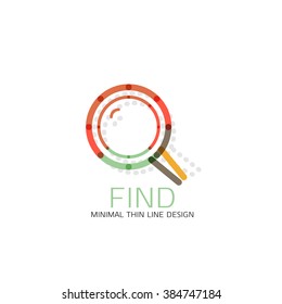 Vector thin line design logo magnifying glass, search and find or zoom logotype concept. Linear minimalistic business icon