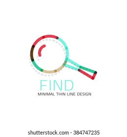 Vector thin line design logo magnifying glass, search and find or zoom logotype concept. Linear minimalistic business icon