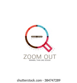 Vector thin line design logo magnifying glass, search and find or zoom logotype concept. Linear minimalistic business icon