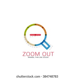 Vector thin line design logo magnifying glass, search and find or zoom logotype concept. Linear minimalistic business icon