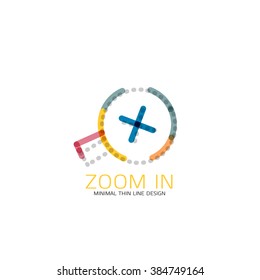Vector thin line design logo magnifying glass, search and find or zoom logotype concept. Linear minimalistic business icon