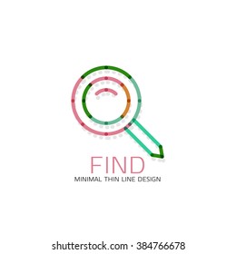 Vector thin line design logo magnifying glass, search and find or zoom logotype concept. Linear minimalistic business icon