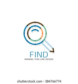 Vector thin line design logo magnifying glass, search and find or zoom logotype concept. Linear minimalistic business icon
