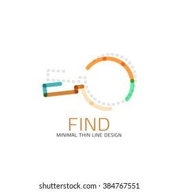Vector thin line design logo magnifying glass, search and find or zoom logotype concept. Linear minimalistic business icon