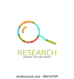 Vector thin line design logo magnifying glass, search and find or zoom logotype concept. Linear minimalistic business icon