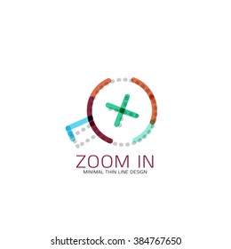 Vector thin line design logo magnifying glass, search and find or zoom logotype concept. Linear minimalistic business icon