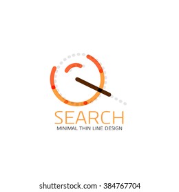 Vector thin line design logo magnifying glass, search and find or zoom logotype concept. Linear minimalistic business icon