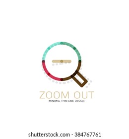 Vector thin line design logo magnifying glass, search and find or zoom logotype concept. Linear minimalistic business icon
