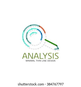 Vector thin line design logo magnifying glass, search and find or zoom logotype concept. Linear minimalistic business icon
