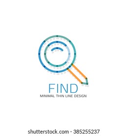 Vector thin line design logo magnifying glass, search and find or zoom logotype concept. Linear minimalistic business icon