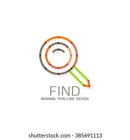 Vector thin line design logo magnifying glass, search and find or zoom logotype concept. Linear minimalistic business icon