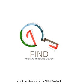 Vector thin line design logo magnifying glass, search and find or zoom logotype concept. Linear minimalistic business icon