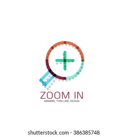 Vector thin line design logo magnifying glass, search and find or zoom logotype concept. Linear minimalistic business icon