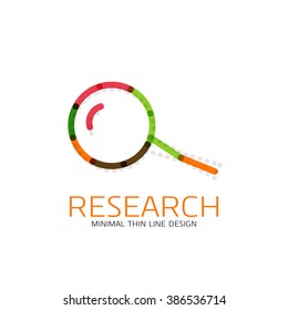 Vector thin line design logo magnifying glass, search and find or zoom logotype concept. Linear minimalistic business icon
