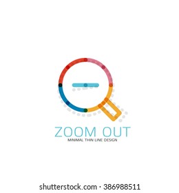 Vector thin line design logo magnifying glass, search and find or zoom logotype concept. Linear minimalistic business icon