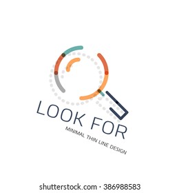 Vector thin line design logo magnifying glass, search and find or zoom logotype concept. Linear minimalistic business icon