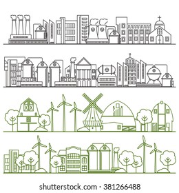 Vector thin line ecology infographic elements. Environmental risks and pollution, ecosystem. Can be used for background, layout, banner, web design, brochure template. Alternative energy