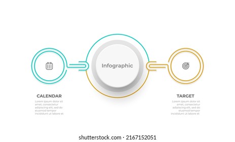 Vector thin line elements for infogrphic circle design with marketing icons. Business concept with 2 option or step.