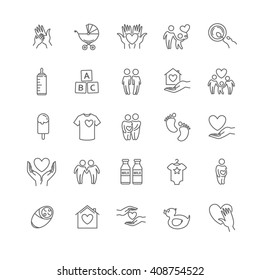 Vector Thin Line Family And Children Icon Set For Your Design