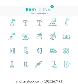 Vector thin line flat design icons set for getting money theme