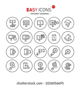 Vector thin line flat design icons set for e-commerce and online earnings theme