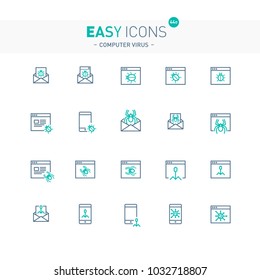 Vector thin line flat design icons set for computer security theme
