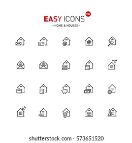 Vector thin line flat design icons set for home, mail, delivery and other themes