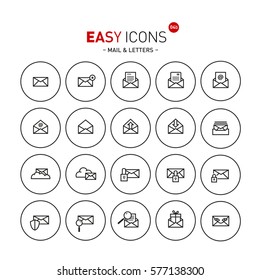 Vector thin line flat design icons set for mail, delivery and security themes