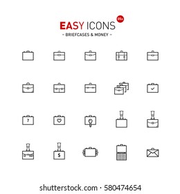 Vector thin line flat design icons set for business, documents and briefcases themes