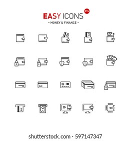 Vector thin line flat design icons set for money and finance themes