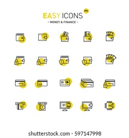 Vector thin line flat design icons set for money and finance themes