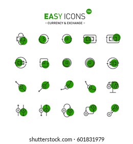 Vector thin line flat design icons set for money, exchange and currency themes