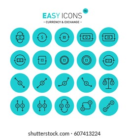 Vector thin line flat design icons set for money, exchange and currency themes