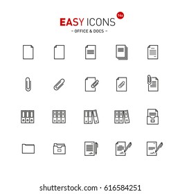 Vector thin line flat design icons set for office and document themes