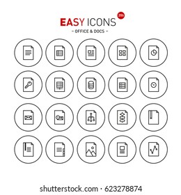 Vector thin line flat design icons set for document and file formats themes