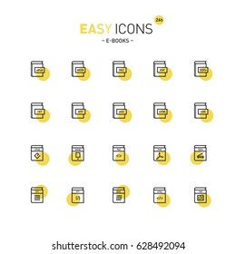Vector thin line flat design icons set for file formats of digital electronic books