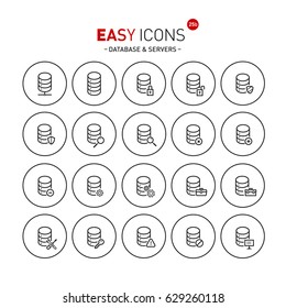 Vector thin line flat design icons set for database and server themes