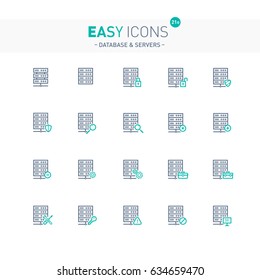 Vector thin line flat design icons set for database and server themes