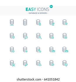 Vector thin line flat design icons set for database and server themes